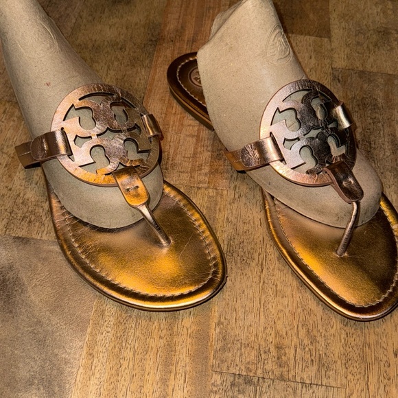 Tory Burch Rose Gold Metallic Miller Sandals - Picture 2 of 9